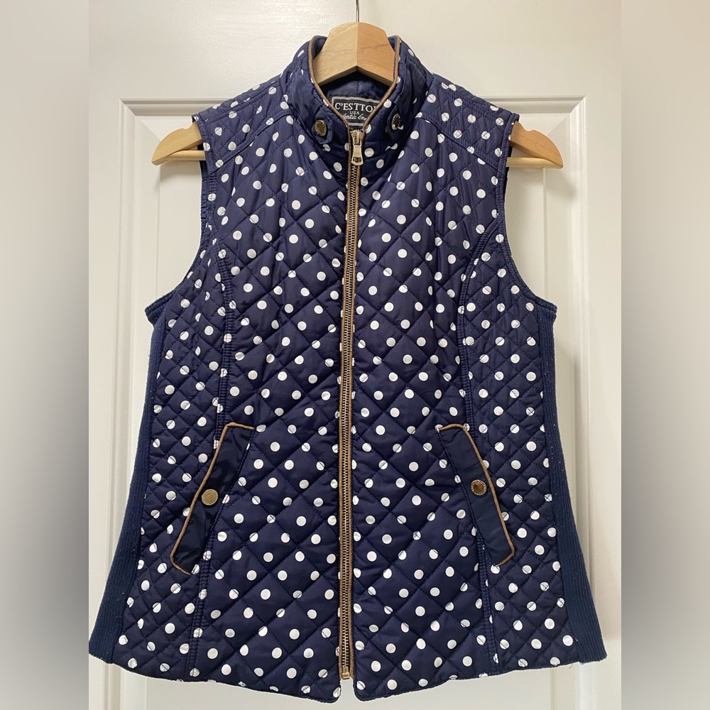 3/$20 C’esttoi Blue Polka Dot Quilted Vest M